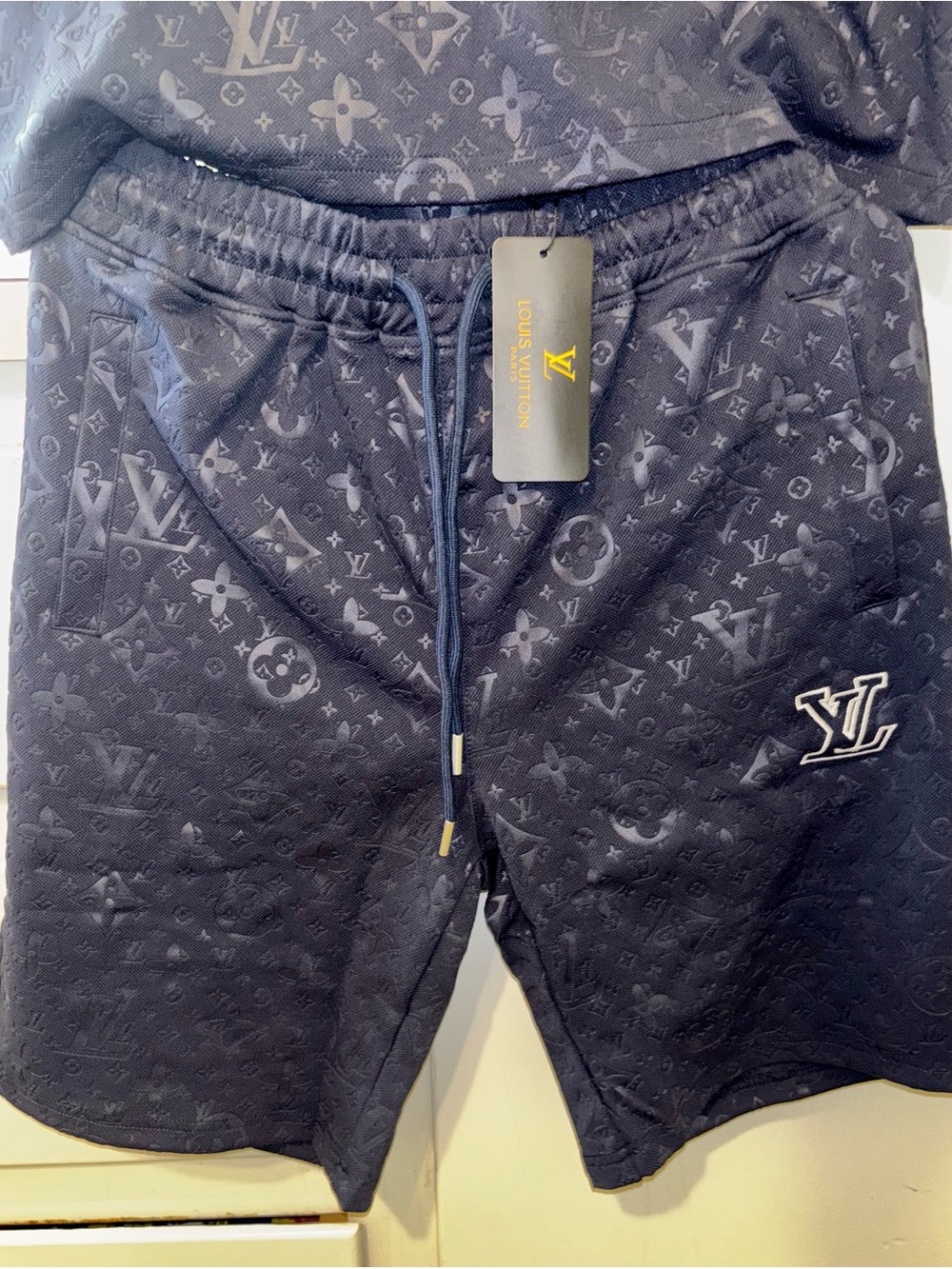 Louis Vuitton Navy Monogram Cotton Blend Athletic Shorts - Picture 3 of 8